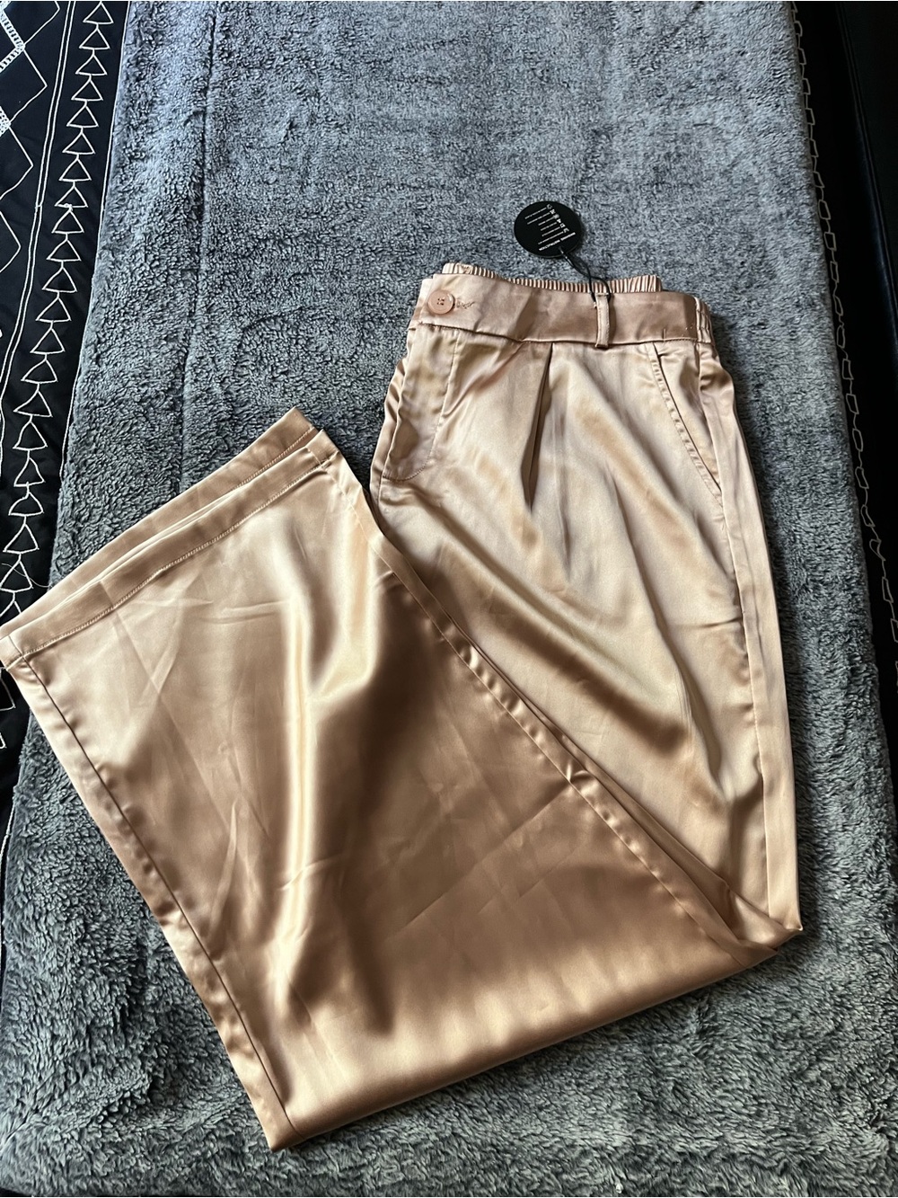 Satin-Look Wide Leg Trousers in Champagne - Picture 2 of 10